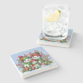 Snowman-Familie Steinuntersetzer (Seitenansicht)