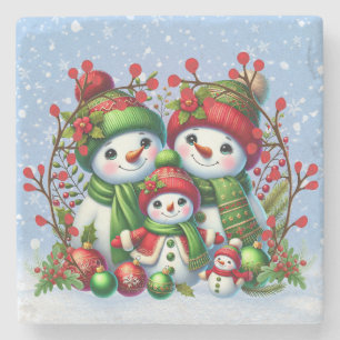 Snowman-Familie Steinuntersetzer