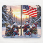 Snowman Family Gathering Around a Flagpole Mousepad (Vorne)