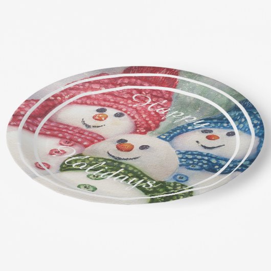 Snowman Family Happy Holiday Party Pappteller (Schrägansicht)