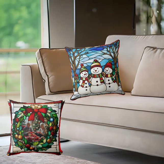 Snowman Family Imitats Festglas Kissen (Von Creator hochgeladen)