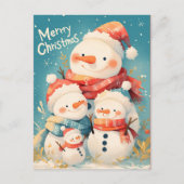 Snowman Family in Cozy Winter Postkarte (Vorderseite)