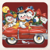 Snowman Family Out für Drive Weihnachten Rechteckiger Pappuntersetzer (Vorderseite)