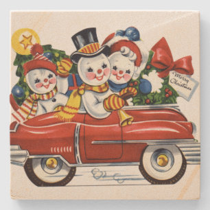 Snowman Family Out für Drive Weihnachten Steinuntersetzer
