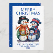 Snowman Family präsentiert Blue Christmas Einladung (Vorne/Hinten)