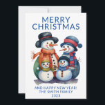 Snowman Family präsentiert Blue Christmas Einladung<br><div class="desc">Snowman Familie Party Weihnachtskarte in blau für einen festlichen Urlaub Gruß an Familie und Freunden.</div>