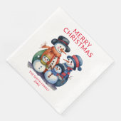 Snowman Family Red Christmas Party Serviette (Ecke)