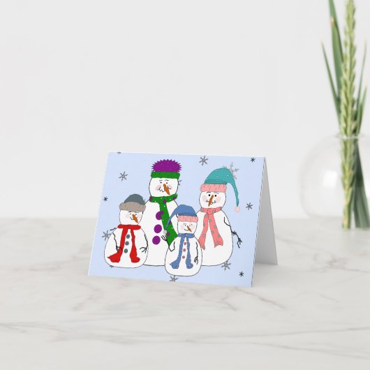 Snowman Family Snowmen Children Snow Whimsical Art Feiertagskarte (Vorderseite)