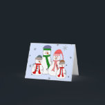 Snowman Family Snowmen Kinder Schnee Whimsistische Feiertagskarte<br><div class="desc">Ein glücklicher Mister Snowman steht im Schnee mit Misses Snowman und ihren zwei Schneemännern, die zu vorbeifahrenden Menschen lächeln und winkeln. Dieses Kartendesign wäre ideal für hübsche jede Gelegenheit, die Sie gewollt, um ein Lächeln jemandem den Weg zu schicken. Fügen Sie Text hinzu und machen Sie es für einen besondere...</div>