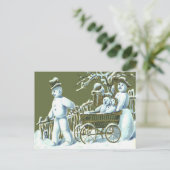 Snowman Family Spaziergang Schnee Postkarte (Stehend Vorderseite)