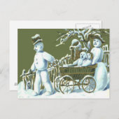 Snowman Family Spaziergang Schnee Postkarte (Vorne/Hinten)