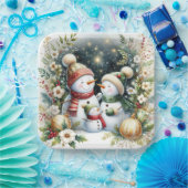 Snowman Family Weihnachten Pappteller (Party)
