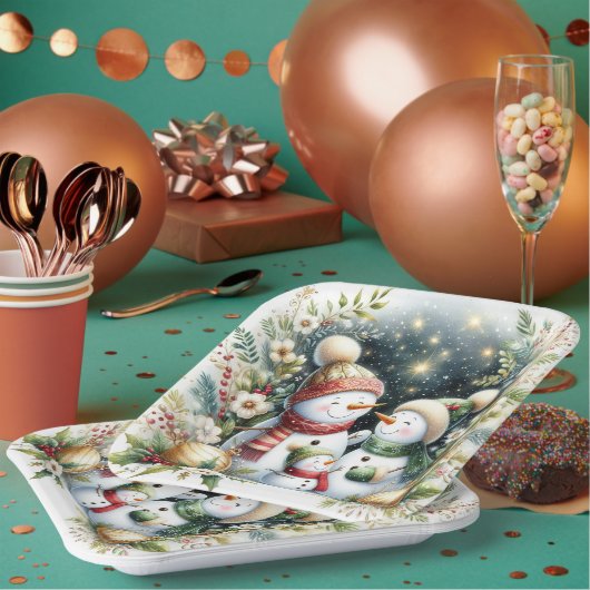 Snowman Family Weihnachten Pappteller (Multi)