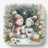 Snowman Family Weihnachten Pappteller (Vorderseite)