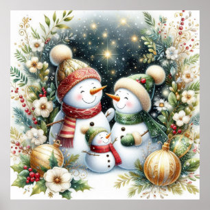 Snowman Family Weihnachten Poster