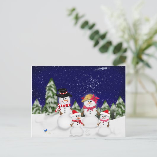 Snowman Family Winter Postkarte (Stehend Vorderseite)
