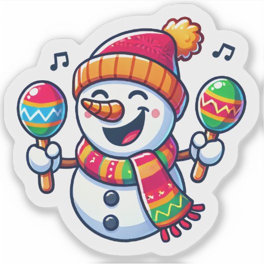 Snowman feiert Weihnachten mit Maracas Aufkleber (Vorderseite)
