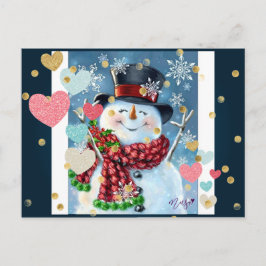 Snowman feiert Weihnachts-Postkarte Postkarte