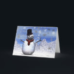 Snowman Feiertagskarte<br><div class="desc">Ein fröhlicher Weihnachtsschneemann,  der im fallenden Schnee stehend ist.</div>