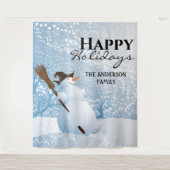 Snowman-Fest Familie grüßt Hintergrund Wandteppich (Vorderseite)