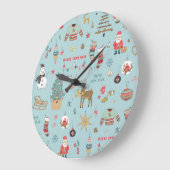 Snowman Fir-Tree Weihnachtswrapping Muster Große Wanduhr (Winkel)