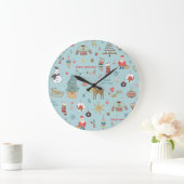 Snowman Fir-Tree Weihnachtswrapping Muster Große Wanduhr (Zuhause)