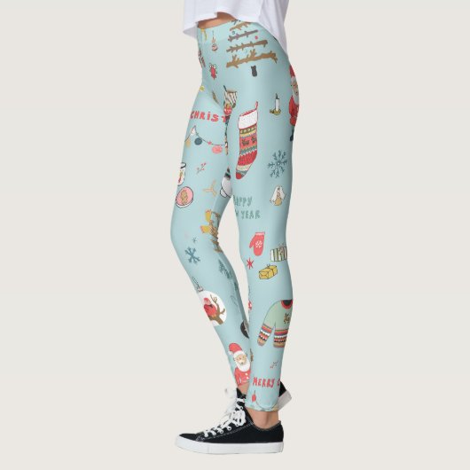 Snowman Fir-Tree Weihnachtswrapping Muster Leggings (Links)