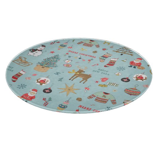 Snowman Fir-Tree Weihnachtswrapping Muster Schneidebrett (Ecke)