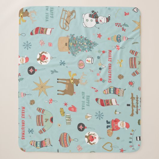 Snowman Fir-Tree Weihnachtswrapping Muster Sherpadecke (Vorderseite)