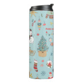 Snowman Fir-Tree Weihnachtswrapping Muster Thermosbecher (Nach links gedreht)