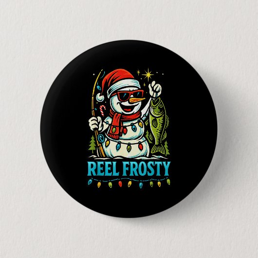 Snowman Fishing Christmas Holiday Festive Winter F Button (Vorderseite)