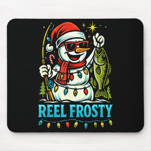 Snowman Fishing Christmas Holiday Festive Winter F Mousepad (Vorne)