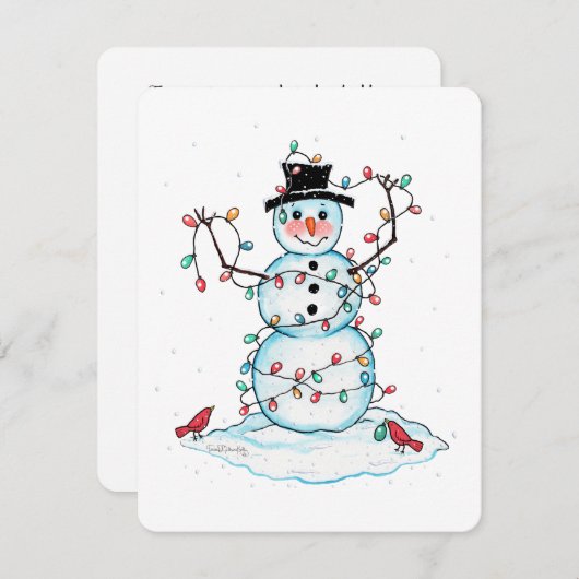 Snowman Flat Card, Fun Festivals Snowman mit Licht Dankeskarte (Vorne/Hinten)