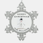 Snowman Frohe Weihnachten Feierliche Winter Niedli Schneeflocken Zinn-Ornament (Vorderseite)