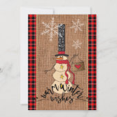 Snowman Frohe Weihnachten mit Kariert und Burlap Einladung (Vorderseite)