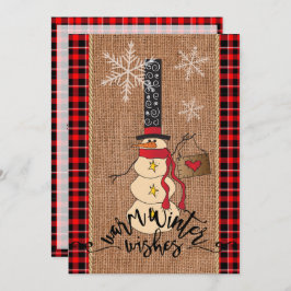 Snowman Frohe Weihnachten mit Kariert und Burlap Einladung