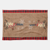 Snowman Frohe Weihnachten mit Kariert und Burlap Geschirrtuch (Horizontal)