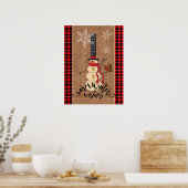Snowman Frohe Weihnachten mit Kariert und Burlap Poster (Küche)