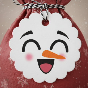 Snowman Frohe Weihnachten Niedlich lächelnd Gesich Geschenkanhänger