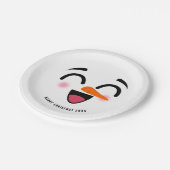 Snowman Frohe Weihnachten Niedlich lächelnd Gesich Pappteller (Schrägansicht)