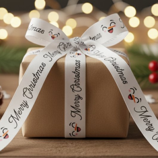 Snowman Frohe Weihnachten Niedlich lächelnd Gesich Satinband