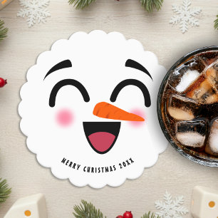 Snowman Frohe Weihnachten Niedlich lächelnd Gesich Untersetzer