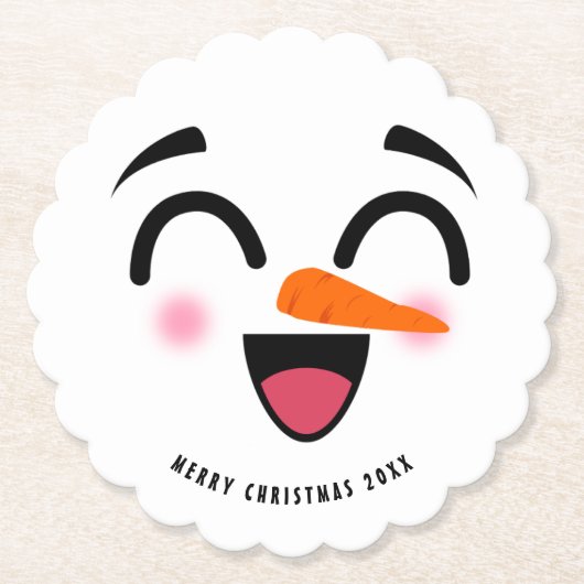 Snowman Frohe Weihnachten Niedlich lächelnd Gesich Untersetzer (Vorderseite)