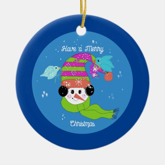 Snowman Frohe Weihnachtsfeier Keramik Ornament (Vorne)