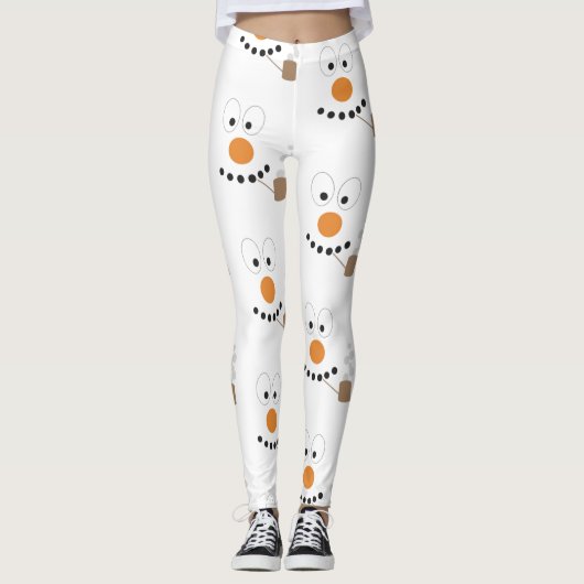 Snowman Funny Face Niedlich Neuheit Weihnachtsmust Leggings (Vorderseite)