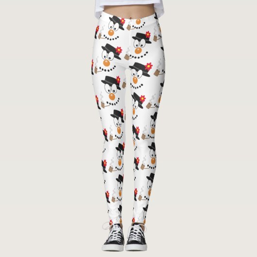 Snowman Funny Face Niedlich Neuheit Weihnachtsmust Leggings (Vorderseite)
