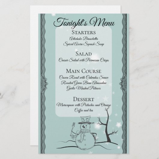 Snowman Gabel Catering Weihnachtsmenü Briefpapier (Vorne/Hinten)