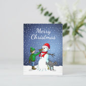Snowman Gebäude Feiertagspostkarte (Stehend Vorderseite)