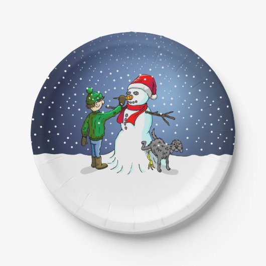 Snowman Gebäude Pappteller (Vorderseite)