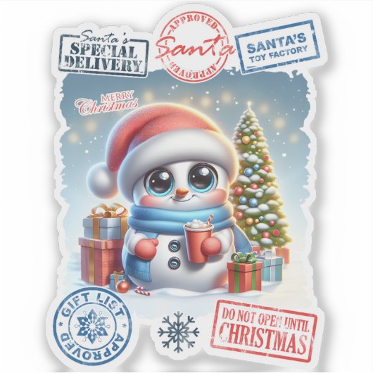 Snowman & Geschenke Weihnachtssticker Aufkleber (Vorderseite)